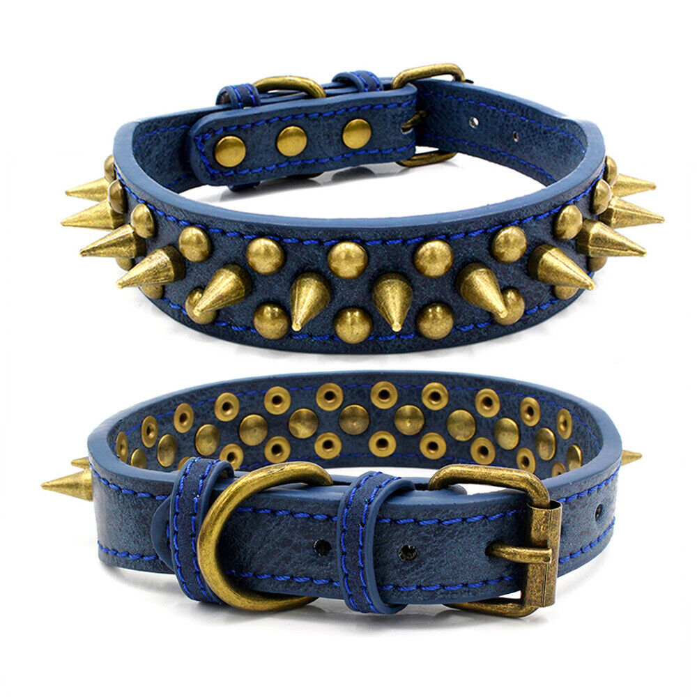 USA Retro Studded Spiked Rivet Large Dog Pet Leather Collar Pit Bull S-XL