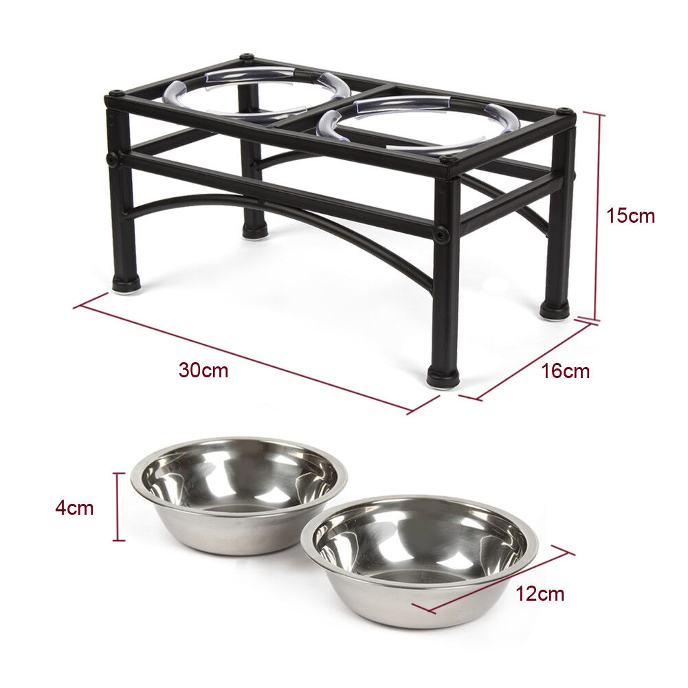 Elevated Raised Pet Dog Feeder Dish Stainless Steel Food Water Stand + 2 Dishes