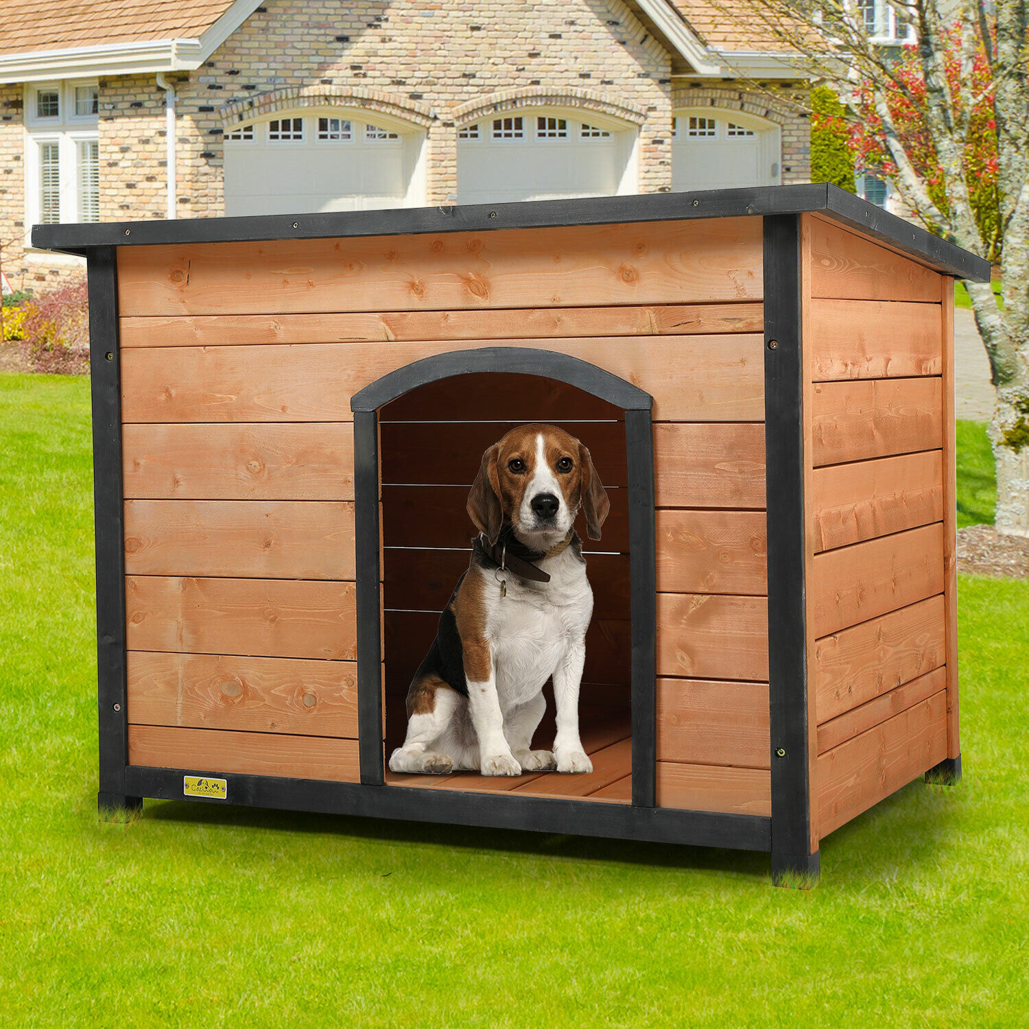  Wood Dog House for Large Dogs Weatherproof Outside Dog Kennel With flip-up Roof