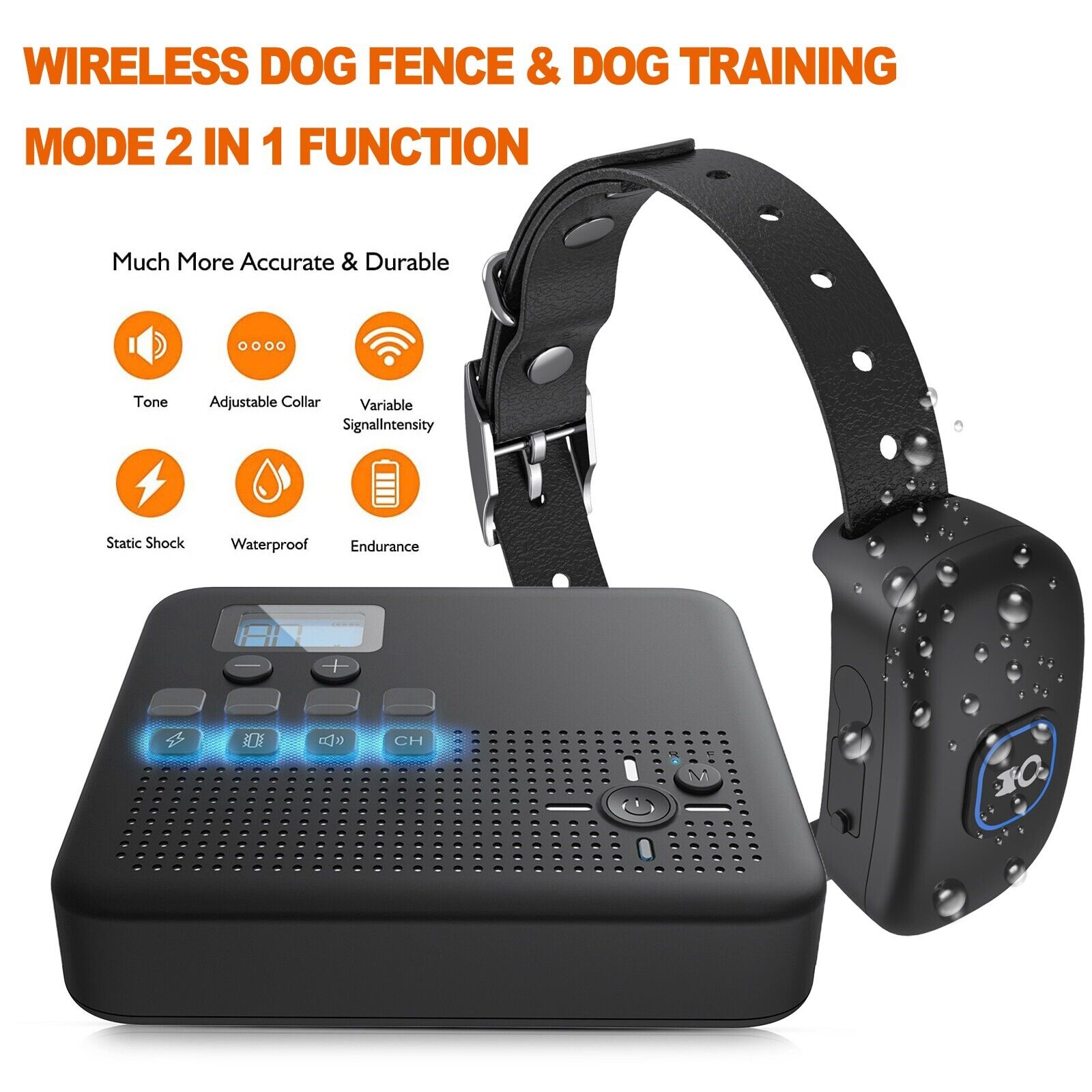 Remote Dog Shock Training Collar&Dog Fence Rechargeable Waterproof Pet Trainer