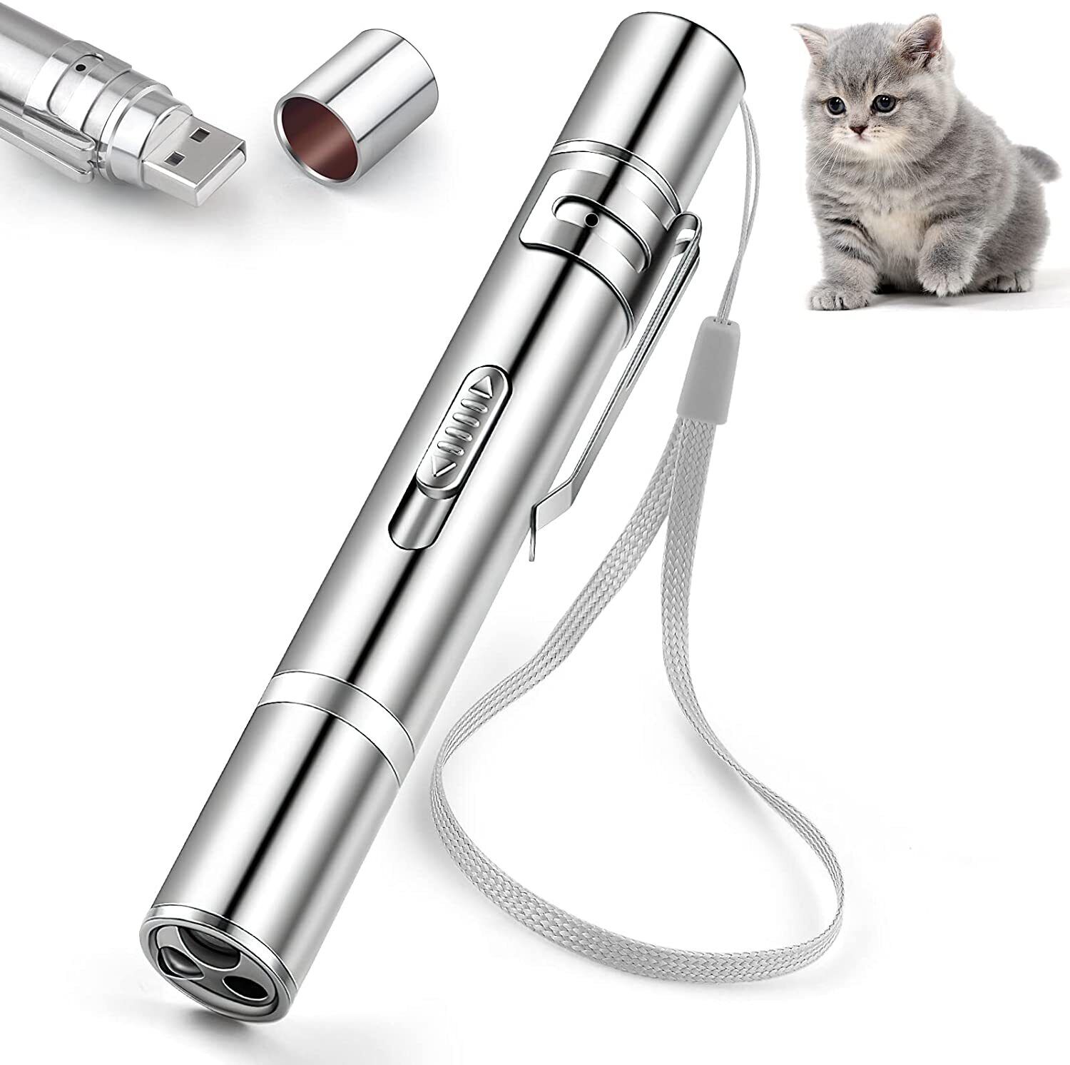 USB RECHARGEABLE SUPER LASER POINTER  PEN 3 in 1 Cat Pet Toy Red UV Flashlight