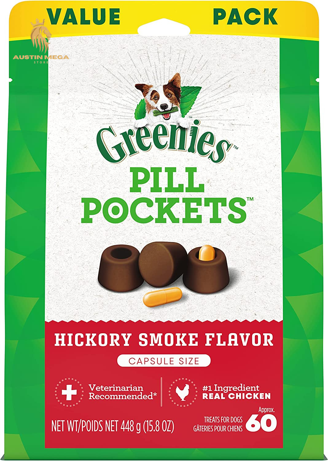 GREENIES PILL POCKETS for Dogs Capsule Size Natural Soft Dog Treats, Hickory Smo
