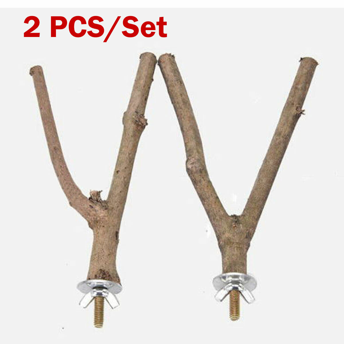 2X Parrot Raw Wood Stand Rack Pet Y Shape Branch Perches Toy Bird Cage Supply US