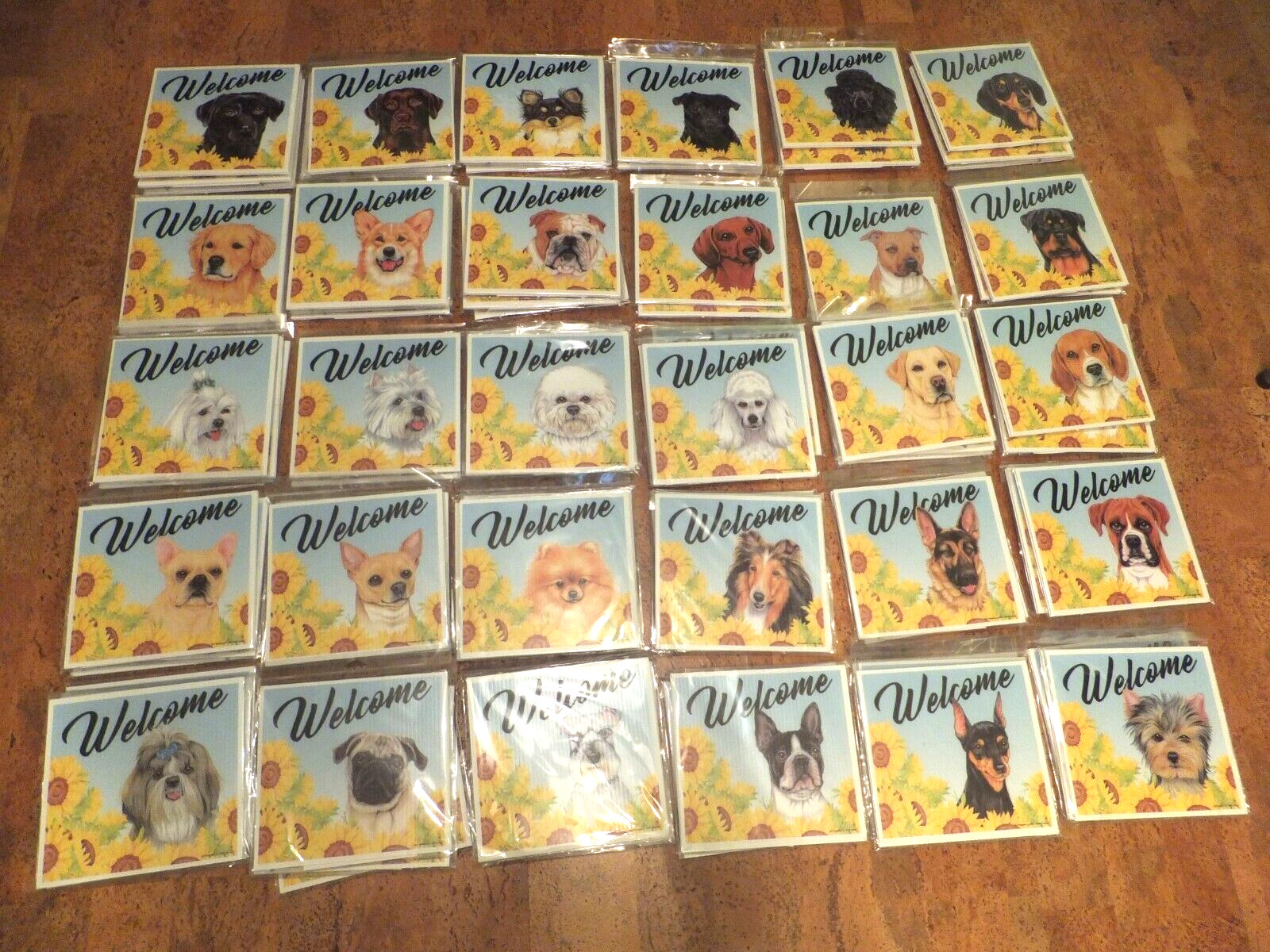 Lot of 85 (30 diff dog breed) Welcome Yard Signs - 2 piece - Water & Sun Proof