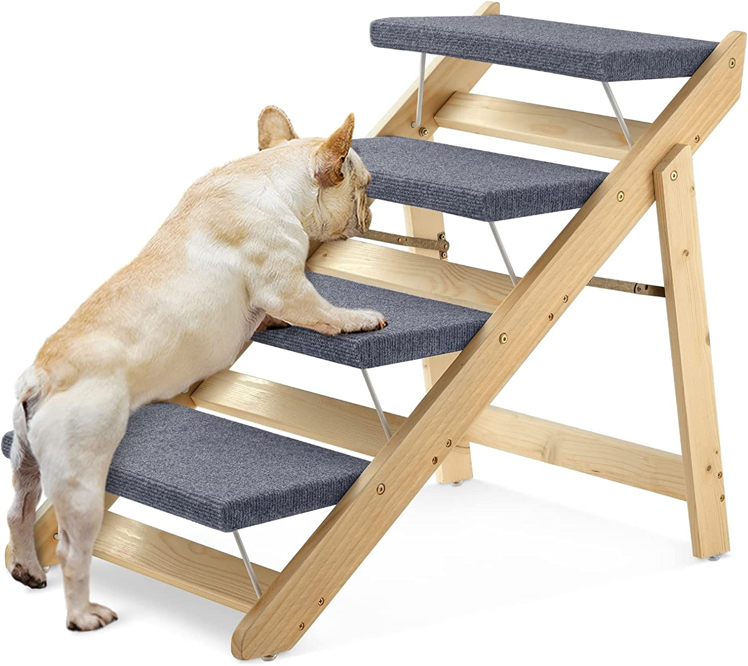 Upgraded 2-In-1 Dog Pet Stairs, Foldable Pet Ramp with 4 Levels, Extra Fixed Des