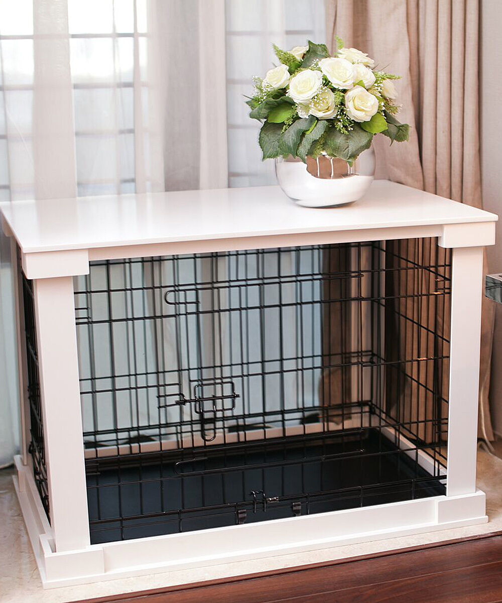 Indoor Dog Crate Wood Pet Kennel Wooden Side End Table Wire Cage Cover White   