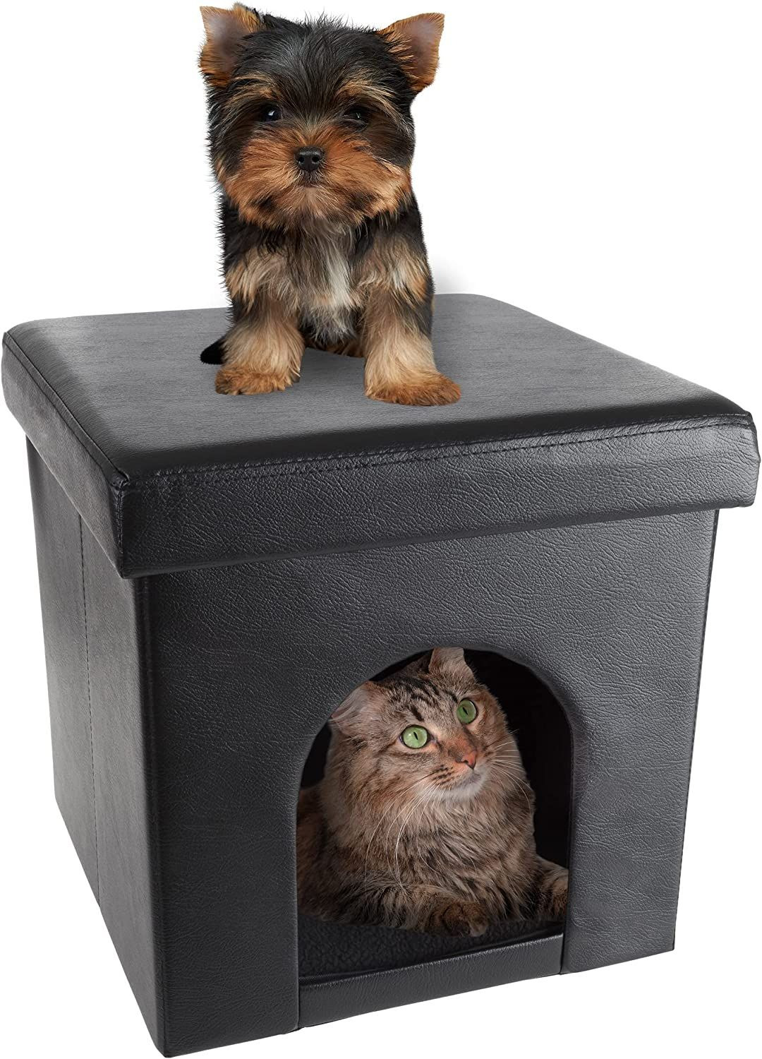 Cat House – Collapsible Multipurpose Small Dog or Ottoman with Black 