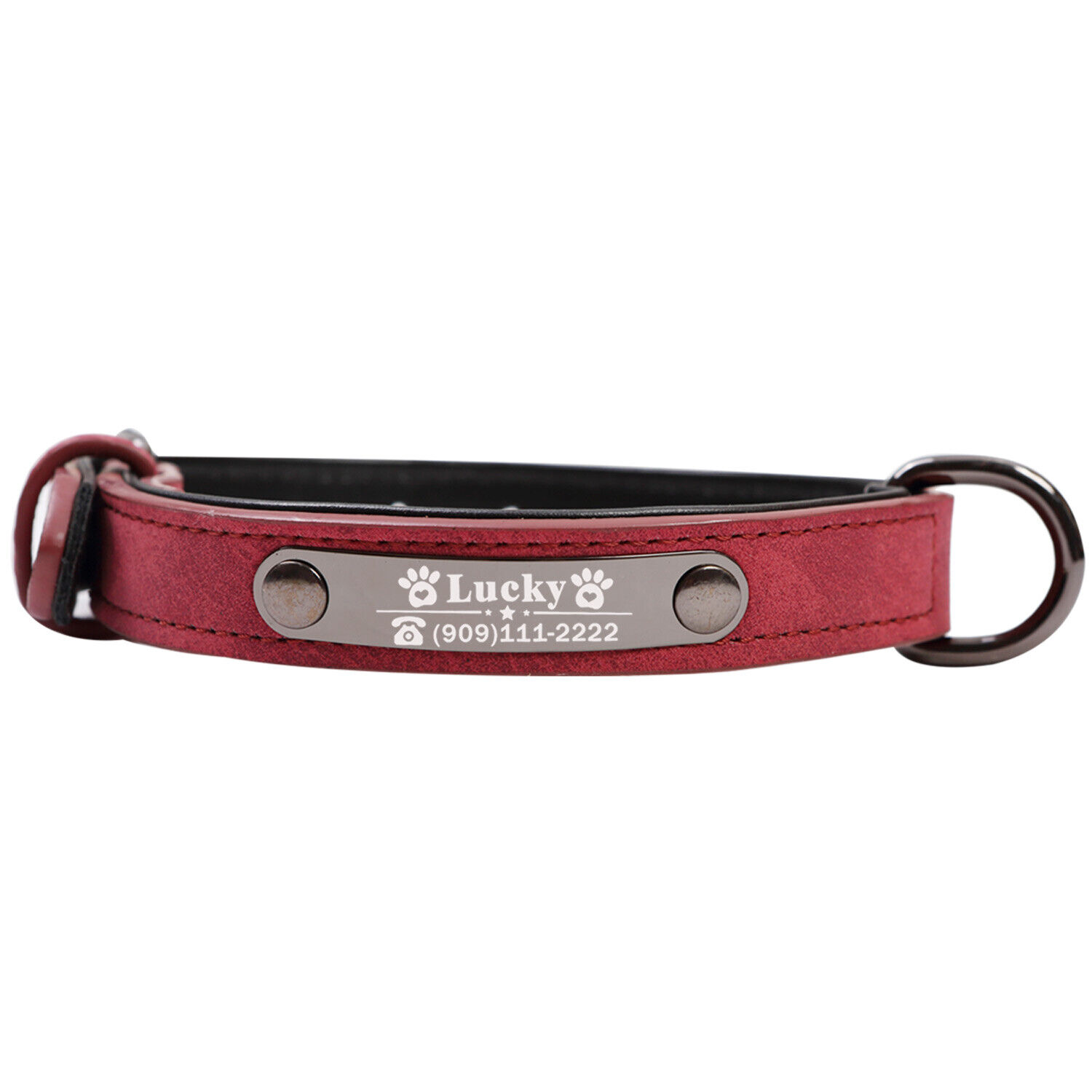 Soft Leather Personalized Dog Collar Engrave ID Name Custom for Small Large Dogs