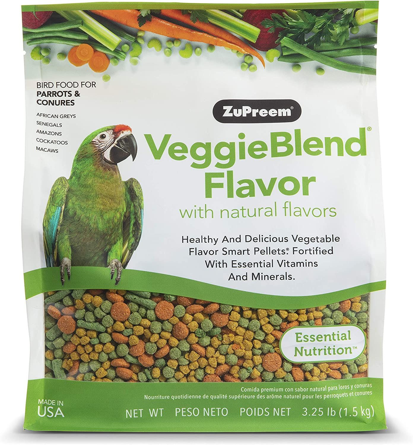 ZuPreem VeggieBlend Smart Pellets Bird Food for Parrots & Conures, 3.25 lb... 