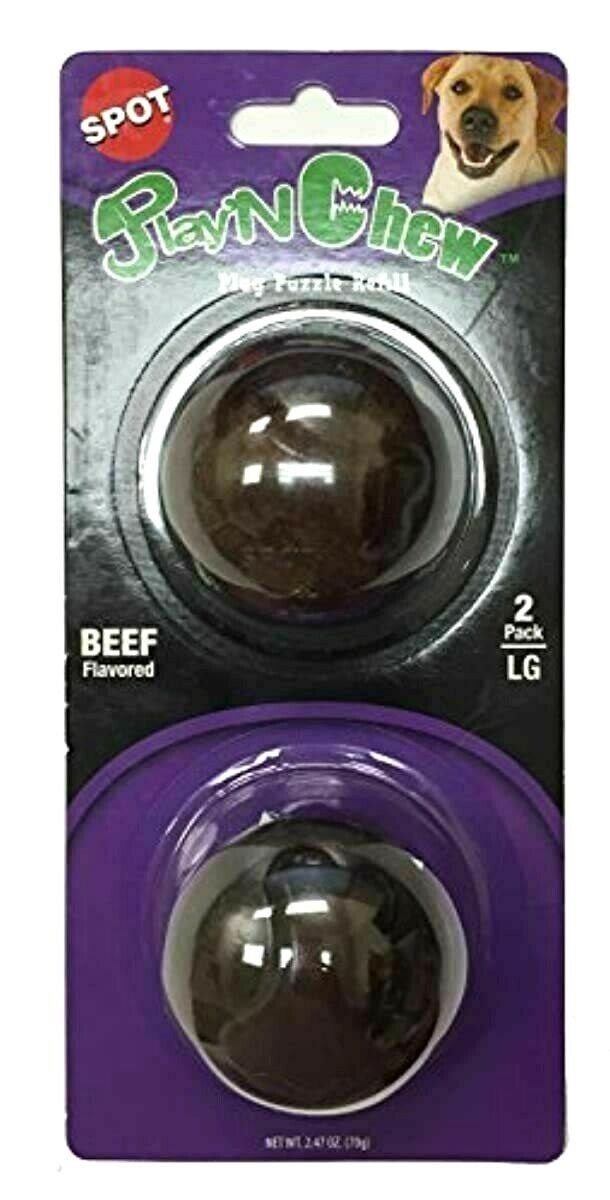 2-Pack SPOT Ethical Pets Play \'N Chew Beef Dog Treat Ball Plug Large Refill NEW
