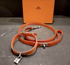 Hermes Kelly Dog Collar W/Padlock 26.5-31.5cm & Leash Set W/Box Mint H3 picture