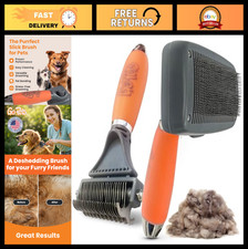 Self-Cleaning Slicker Brush & 2-Sided Deshedding Comb for Dogs & Cats, Grooming picture