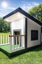Custom Dog or Pet House with Porch LED Lights, Rubber Backed Turf Platform picture