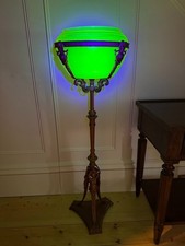 Antique Uranium Vaseline Glass Fish Bowl Aquarium Ornate Figural Floor Stand picture
