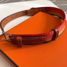 Hermes Rocabar Nylon Orange Yellow Leather Dog Collar Size S 40-50cm Unused L5 picture