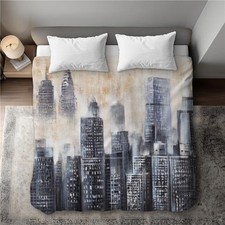 Buildings Through the Clouds Beige Contemporary King Size Duvet Cover - Home ... picture