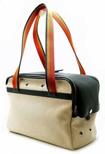HERMES Pet Carrier Bag Sian Twill Ash Leather Multi Color Travel Tote picture