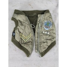 Vintage SimplyShe Army Warmer Vest Dog Pet Clothes XS Olive Green Military Patch picture