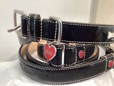 NEW SET HEART AND BONES PATENT LEATHER LARGE DOG COLLAR & LEASH 1 inch wide picture
