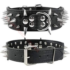 Dog Collar DCL88778 Real Black Leather Studded Spikes Dog Collar picture
