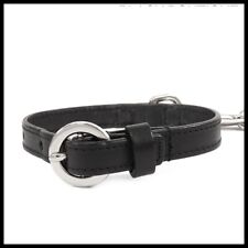 Chanel Black Leather Dog Collar 20-24cm & Chain Leash 123cm Set W/Box Pouch L4 picture