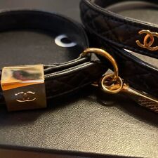 Chanel Matelasse Black Leather Dog Collar 23-29.5cm & Leash 107cm Set K6 picture