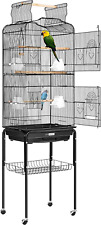 VIVOHOME 59.8 Inch Wrought Iron Bird Cage with Play Top and Rolling Black  picture