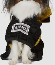 $251 Versace Dog's Black Terry Logo Graphic Cotton Italy Barocco Robe Size S picture