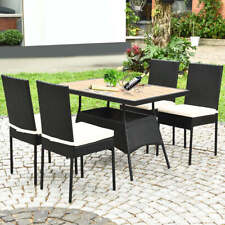 NNECW 5 Pieces Rattan Dining Set with Wood Table & 4 Chairs for Outdoor picture