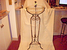 ANTIQUE FISH BOWL CAST IRON STAND LARGE BOWL ORNAMENT SITTER ART NOUVEAU STYLE picture