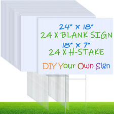 24 Blank Yard Signs with H Stakes - 18x24 Inch White Corrugated Plastic Set picture