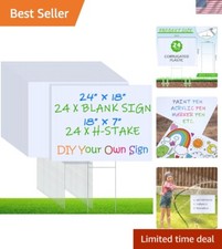 24 Set Blank Yard Sign and H Metal Stakes Large White Corrugated Plastic Sign... picture