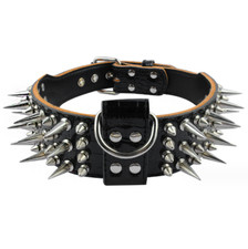 Spiked Studded PU Leather Dog Collar Pit Bull BLack Long Rivet Collar for Large picture