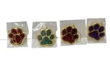 Pet ID Tags Metal Glitter Print Dog Cat Name Tag Paw Shape Collar Charm Set of 4 picture