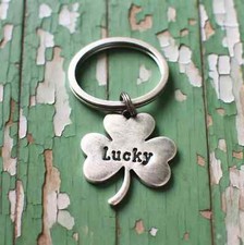 Personalized Shamrock Pet ID Tag - Custom Dog Name Tag, Lucky Key Charm, Engrave picture